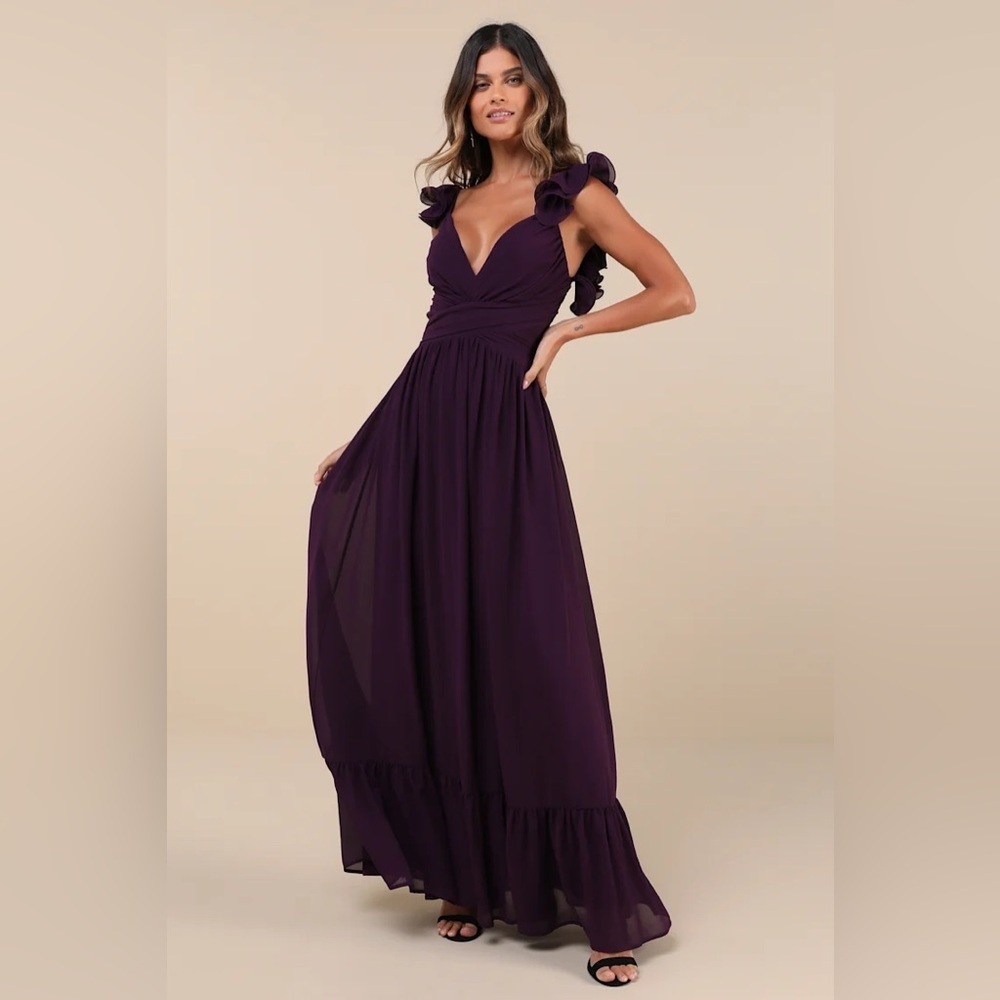 Lulus Soiree Celebration Purple Ruffled Lace-Up Maxi
Dress - Picture 1 of 10